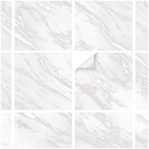 yabaduu 10 Stück Fliesenaufkleber Küche Bad Muster Naturstein Design Aufkleber Fliesen Sticker Wandfliesen Dekor Folie Selbstklebend Y042-04 (Marmor Silber, 15 x 15 cm)