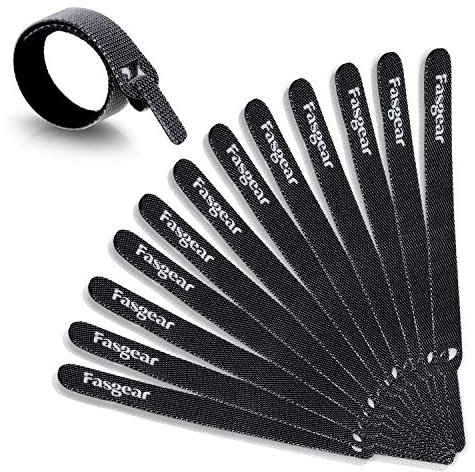Fasgear Cable Ties, Reusable Cable Strap, Adjustable Fastener Cable Strap Hook and Loop Cord Ties Wraps, 15x1cm (30 Pieces, Black)