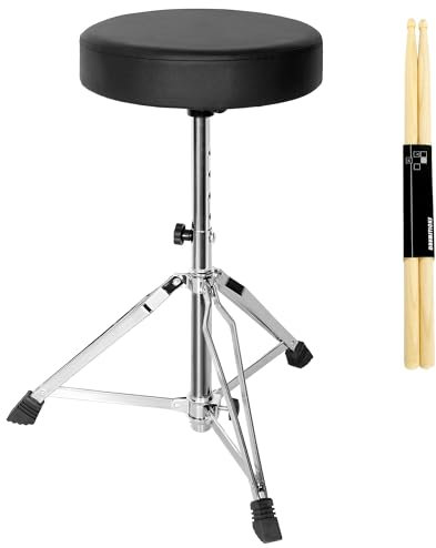 AKOZLIN Drum Throne Drum Stool Padded Seat, 15'-21.6' Height Adjustable Round Top Drum Chair with Sturdy Tripod Base, Anti-Slip Feet Foldable for Drummer,Percussion,Keyboard Players