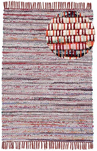carpetfine Flickenteppich Kelim Chindi 140x200 cm Rot | Fleckerlteppich aus recycelter Baumwolle, flach gewebt, Boho-Stil, für Wohnzimmer, Schlafzimmer und Esszimmer