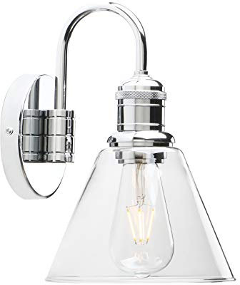 Yosoan Wandleuchte Wandlampe Moderne Vintage Industrie Wandleuchter mit 7,3 Klarglas Lampenschirm, für Office Home Küche Wohnzimmer Schlafzimmer Loft Bar(Chrom)