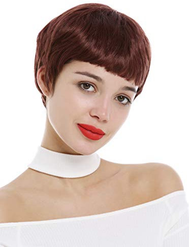 WIG ME UP - SA098-131 Perücke Damen sehr kurz Pixie Cut 60er Kurzhaarfrisur Pony Rot Rostbraun