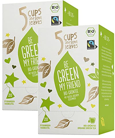 5 CUPS and some leaves - Be Green my Friend | Nussiger Bio-Gr?ntee im Pyramidenbeutel | Bio & Fairtrade | Gastronomie | 2er Pack