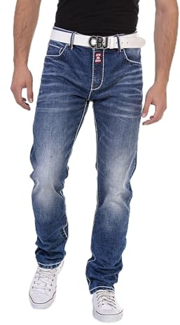 Cipo & Baxx Herren CD704 Jeanshose Denim Kontrastnähte Straight Fit Regular Jeans Hose Pants Blau