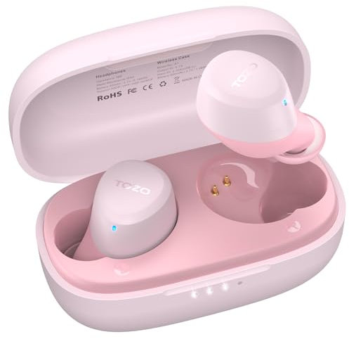 TOZO A1 Mini Wireless Earbuds Bluetooth 5.3 in Ear Light-Weight Headphones Built-in Microphone, IPX5 Waterproof, Immersive Premium Sound Long Distance Connection Headset with Charging Case, Pink