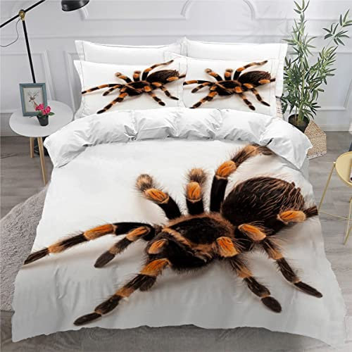 LLSL Bettwäsche 135x200 Kinder Orangefarbene Spinne 3 teilig Weiche Angenehme Mikrofaser Bettbezug Spinne 3D Druck Bettwäsche Set,1 Bettbezüge Mit Reißverschluss et 2 Kissenbezüge 80x80 cm