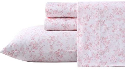 Laura Ashley Home King Bettwäsche-Set, weiches Satin-Baumwoll-Bettwäsche-Set, schlank, glatt und atmungsaktiv