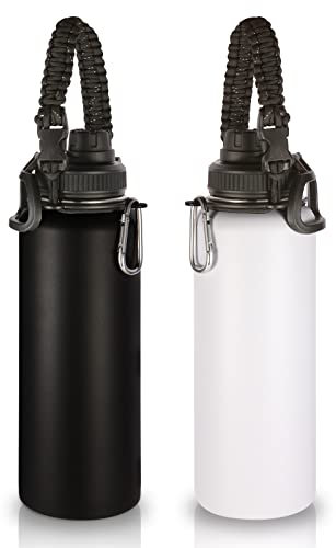 Volhoply Insulated Water Bottles Bulk 2 Pack, 1200ml Stainless Steel Sports Bottle with Paracord Handle & Spout Lid, Double Walled Vacuum Metal Big Water Cups with Wide Mouth for Hiking(Mix,2 Set)