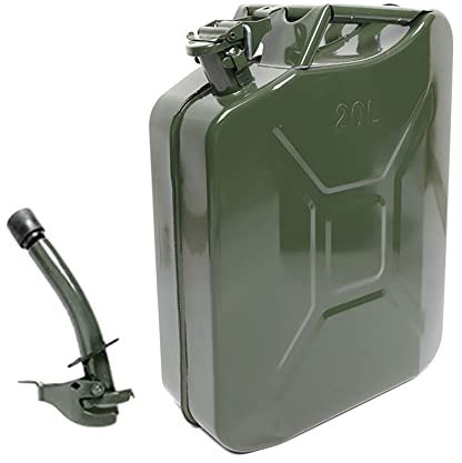 URFEDA Benzinkanister Kraftstoffkanister Metall 20 Liter Olivgrün mit UN-Zulassung inkl. Ausgießer - TÜV Zertifiziert - Bauart geprüft - für Benzin und Diesel