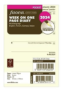 Filofax Taschenkalender Woche pro Seite 4 Sprachen Baumwolle Creme 2024