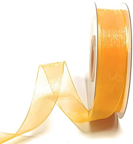 s.dekoda Schleifenband 50m x 25mm Gelb Organza Chiffon Geschenkband Organzaband [1350-145]