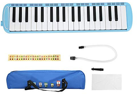 Melodica mit 37 Tasten, Blasmusikinstrument aus Edelstahl, Geeignet für Anfänger Zum Üben (Blau)