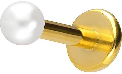 PIERCINGLINE Titan Labret mit Push Fit SYNTH. PERLE Piercing Ohr Helix Conch Tragus Goldfarben 1x6x2,5 mm