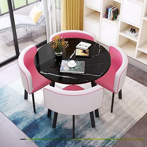 MAxba Rund Konferenztisch Essgruppe Esstisch mit 4 Stühlen Empfangtisch Verhandlungstisch Platzsparend Balkon Esstisch Set (Color : Pink)