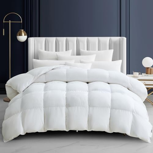 Maple&Stone Queen Feather Down Comforter Heavyweight White Down Duvet Insert Ultra Soft 100% Cotton Cover Fluffy Queen Comforter 90 x 90 Inches