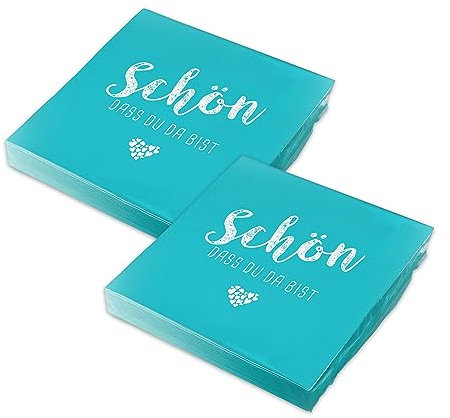 itenga Servietten Schön dass du da bist 30 x 30cm 3-lagig 40 Stück für Kommunion Konfirmation Hochzeit Taufe und andere Feiern (türkisblau)