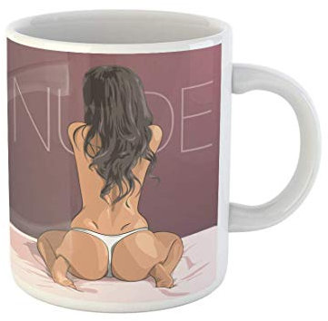 874 Tasses De Petit Déjeuner Fille Sexy Rose Assise Femme Nue Érotique Blonde Aquarelle Tasses À Café Humoristique Tasse À Café En Porcelaine 330Ml Pour Femme,Maman,Café