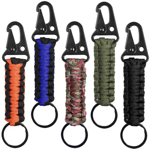SENHAI Lot de 5 porte-clés en paracorde tressé avec clip pour accrocher des clés ou une lampe de poche, pour camping, pêche, sac à dos pour homme et femme
