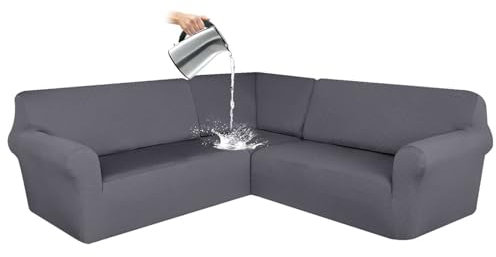 CLGTY Wasserdicht Sofabezug Ecksofa, 3 Stücke Bezug Für Ecksofas L-Form Sofa Bezug Eckcouch Antirutsch Sofahusse Für Wohnzimmer-grau-7 Sitzer