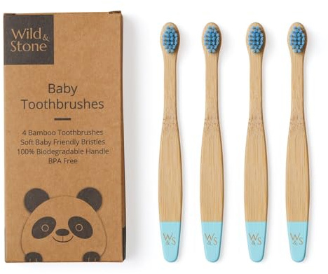 Wild & Stone Baby-Bambus-Zahnbürsten, 4 Stück, weiche Borsten, BPA-frei