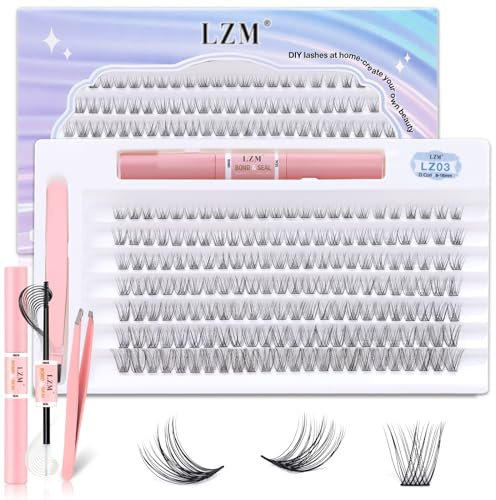 LZM Cluster Eyelash Extensions Kit Lash Clusters Natural Look with Lash Bond & Seal and Tweezers