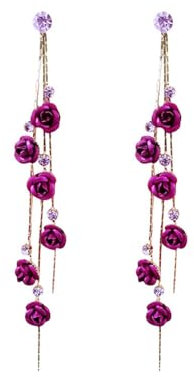 TOFBS Ohrringe Damen Rose Lang Hängend Ohrringe mit Zirkon Quasten Elegant Blume Statement Tropfen Ohrstecker Ohrringe Hochzeit Schmuck Für Frauen Mädchen Lila
