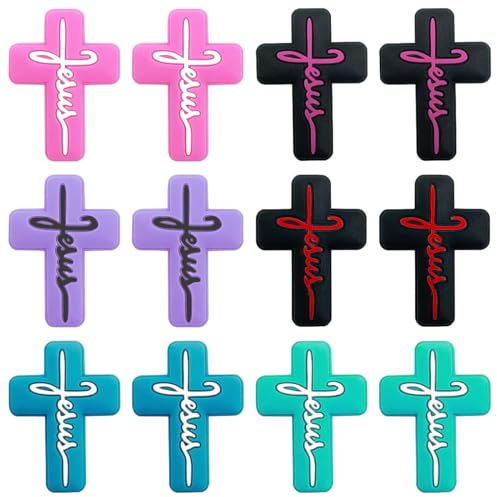Silikon-Kreuzperlen für Stifte, 6 Farben, 12 Stück | Silikonperlen in Kreuzform für Stifte, Schlüsselanhänger, Armbänder, Halsketten, Bastelarbeiten