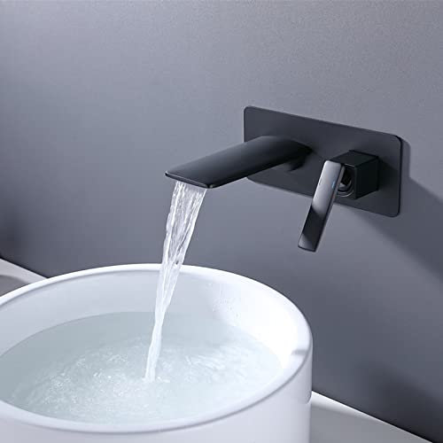 Wand-Badewannenarmaturen G1/2 Wasserfall über der Theke, Waschbecken-Mischbatterie, Einhebel-Warm- und Kaltwasserhähne für Badezimmerwaschbecken, Schwarz Better life