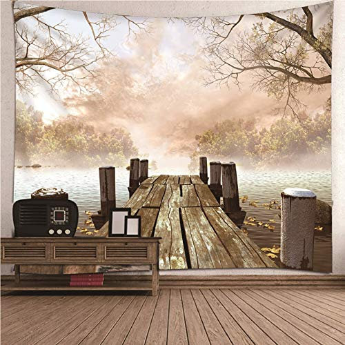 CEVAN Wandbehang Ornamente Wanddekoration Zimmer Boardwalk-Fluss-Bäume Wandteppich Indie Wandtuch Deko Kunst Dekorationen Decke Wandbehang Stoff Braun Grün 150x130cm