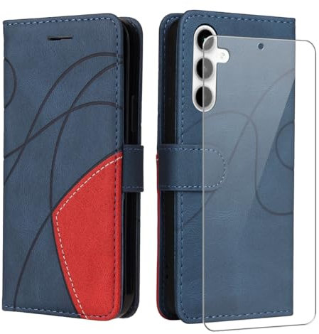 jrester Cover Compatibile con Samsung Galaxy A35 5G con 1 Pezzo Pellicola Protettiva, Pelle PU Flip Custodia, Funzione Supporto e Portafoglio Case - Combinazioni di Colori (Blu e Rosso)