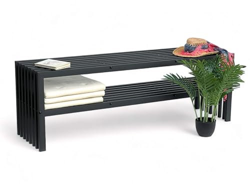 DanDiBo Gartenbank Metall Wetterfest 3 Sitzer Schwarz 150 cm mit 2 Ebenen Sitzbank Eisenbank Gartenmöbel Modern Parkbank