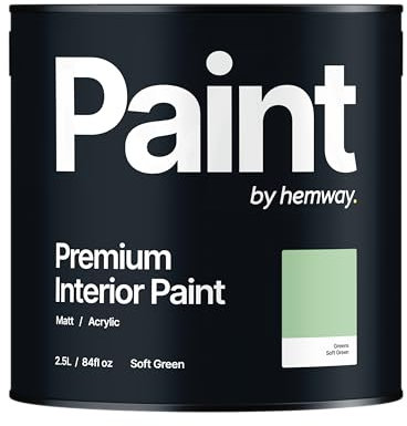 Hemway - Premium Interior Paint - Soft Green 2.5 L | Indoor Matt Finish, Acrylic & Water-Based Emulsion | Quick Dry & High Coverage for the Kitchen, Bathroom & Bedroom