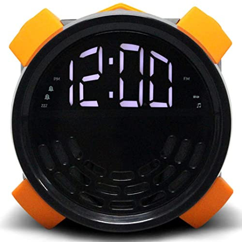 KARFRI Radio-réveil, Radio FM de Chevet, réveil électronique numérique Lumineux, LED chargeant Votre téléphone, Radio-réveil numérique, Orange (Orange) (Orange)