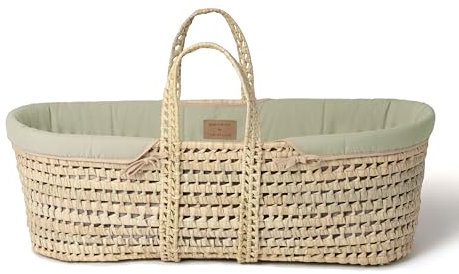 Clair de Lune Bio-Palmen-Moseskorb, Gold-Preisträger, kommt mit Bio-Kompresse, natürlicher Bambus-Matratze und weichem Baby-Betttuch, 75 x 28 cm, Salbeigrün