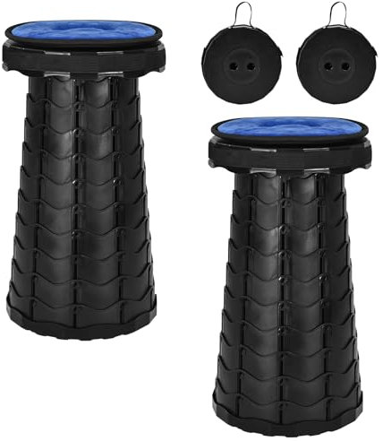 FXKS 2 Pack Folding Stool with Cushion,Retractable Portable Telescop Stool Max Load Capacity 400lbs, Lightweight Collapsible Stools for Fishing Camping Hiking Outdoor BBQ -Black