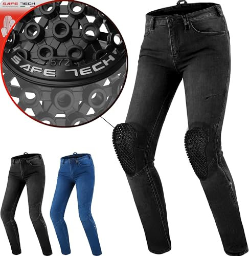 SHIMA Metro Motorrad Jeans Damen mit Protektoren Airforce Knieprotektoren Motorradhose Kurzgrößen Hosen Motorradjeans für Damen Protektorenhose Textilhose Jeanshose Lang (Frauen, Schwarz, 28/30)
