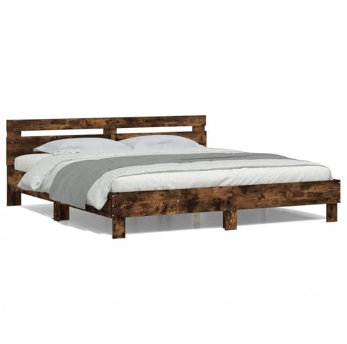 ShGaxin Bettgestell mit Kopfteil und LED-Beleuchtung Räuchereiche, Bett, Bed Frame, Familienbett, Bettrahmen, Bett Gestell, Bett Rahmengestell, Schlafzimmer Bett - 3207536