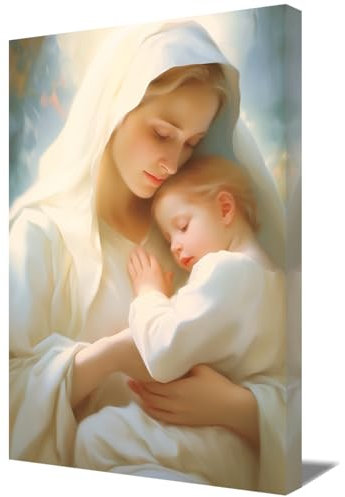 ZQQART Kunstdruck auf Leinwand mit der Jungfrau Maria Jesus Mutter und Jesuskind Bild Mutter von Jesus Christus Poster Jesus Thema Gemälde für Kirchengebet Raum Heimdekoration (Kunstwerk-A,40x60cm)