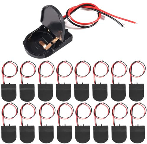 JWISLAND CR2032 Batteriehalter mit Schalter, Knopfzellen-Batteriehalter mit Kabel, CR2032 Knopfzellen-Batteriehalter (schwarz), 30 Stück