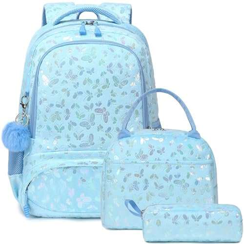 Kimwadalh Plüsch Kinderrucksack Mädchen Schmetterling Rucksack Schulrucksack Leichtgewicht Schulranzen für Mädchen Schultasche 3 TLG. Set Kinder Rucksack für Schule Grundschule