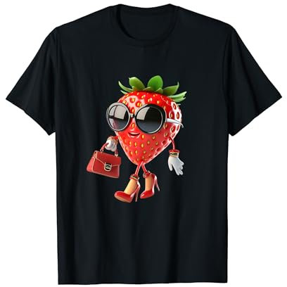 Funny cool summer designs funny strawberries Erdbeere mit Sonnenbrille fröhliches Design Sommer T-Shirt Unisex Erwachsene Schwarz Klein