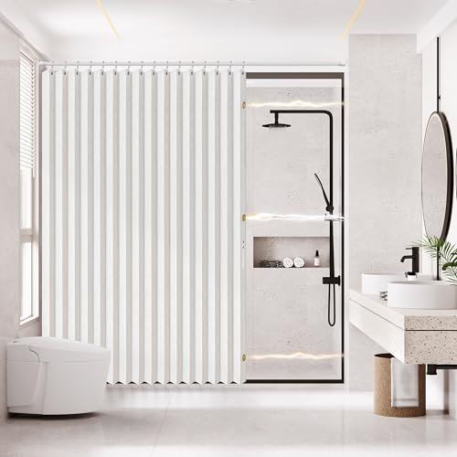 AJAZZ, Magnetischer, Faltbarer Duschvorhang, Polyester-Material, Duschvorhanghaken, wasserdichter Duschvorhang, geeignet für Familie, Hotel, Gastfamilie, (weiß, 195,6 cm B x 182,9 cm L), 1 Paneel