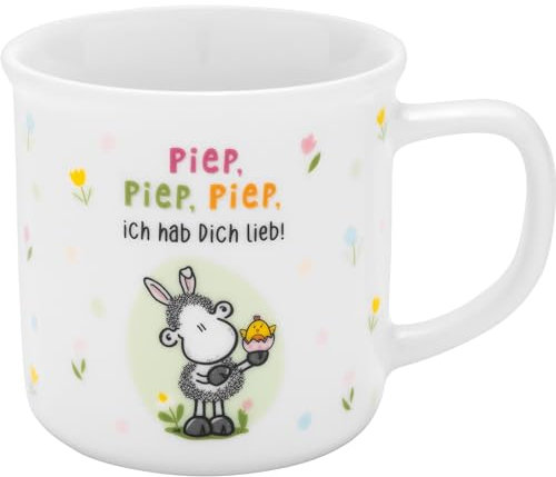 Sheepworld Tasse mit Motiv Piep | Kaffeetasse, Porzellan, 35 cl, Tasse mit Spruch, verpackt in Geschenk-Banderole | Geschenk Ostern, Osternest, Osterdeko | 70262