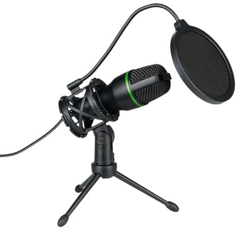 Xasbseulk USB Condenser Microphone Kit, Cardioid Condenser Computer PC Mic with Tripod Stand, Professional 48KHZ/16Bit Streaming Podcast Mic for Video/Streaming Singing/Recording/Game/