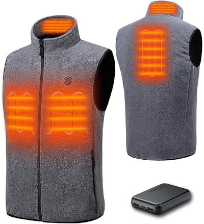 HEWINZE Polaire Gilet chauffant homme avec batterie incluse, veste chauffage usb, utilisée pour le ski, le camping, la pêche sur glace et d'autres activités de plein air