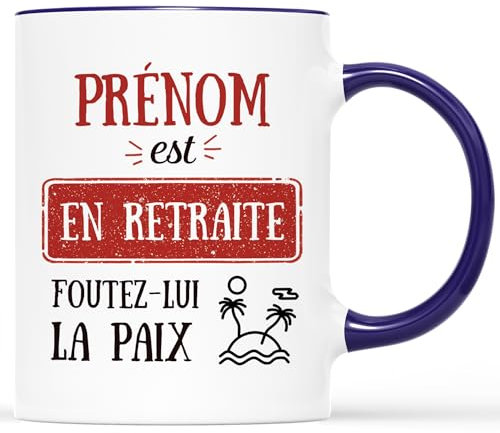 Cadeau Plus Mug Personnalisé Prénom - Cadeau Humoristique, Tasse pour Homme Femme, Mug Retraite Femme, mug retraite homme (Marine)