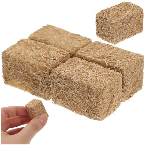 Glixoft 4 Stück Mini-heuballen, Miniatur-heuballen, Stapelbare Heuballen, Dekoration Für Basteltisch, Puppenhaus, Spielzeug, Bauernhof, Garten