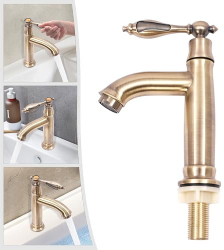 Robinet de lavabo rétro en laiton - Robinet de lavabo rétro - Mitigeur monocommande - Robinet de lavabo - Raccord standard 1/2 - Pour salle de bain et cuisine