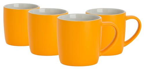 Argon Tableware Coloured Coffee Mugs - Matte Yellow - 350ml - Pack of 4 - Matt Ceramic Stoneware Tea Mugs Latte Cappuccino Cups Hot Chocolate Cups Colourful Mug Set with Handle