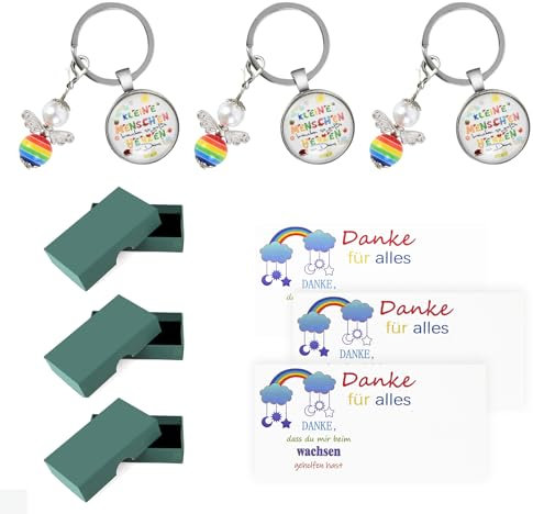 KATIMI 3 Sätze Abschiedsgeschenk Erzieherin Schlüsselanhänger, Abschiedsgeschenk Kindergarten Perlenengel, Kleine Menschen Brauchen So Große Herzen Wie Deins, Erzieherin Geschenk Abschied Dankeskarte